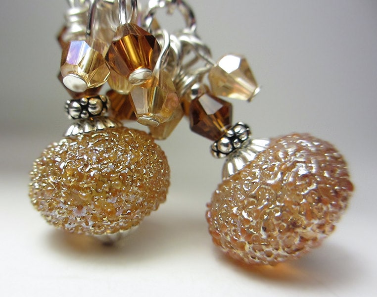 Lampwork Ohrringe Matt Goldene Gelb Orange Sterling Silber Tropfen Braun Topaz Sonnige Goldenen Sekt von NataliaKh