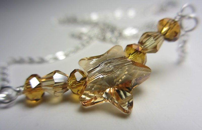 Swarovski Gold Champagner Stern Halskette Honigkristall Kette Sonnen Anhänger Golden Shadow Kristall Sterling Silber Geschenk von NataliaKh