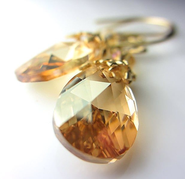 Swarovski Goldene Champagner Ohrringe Honig Kristall Citrin Antike Gold Sonnige von NataliaKh