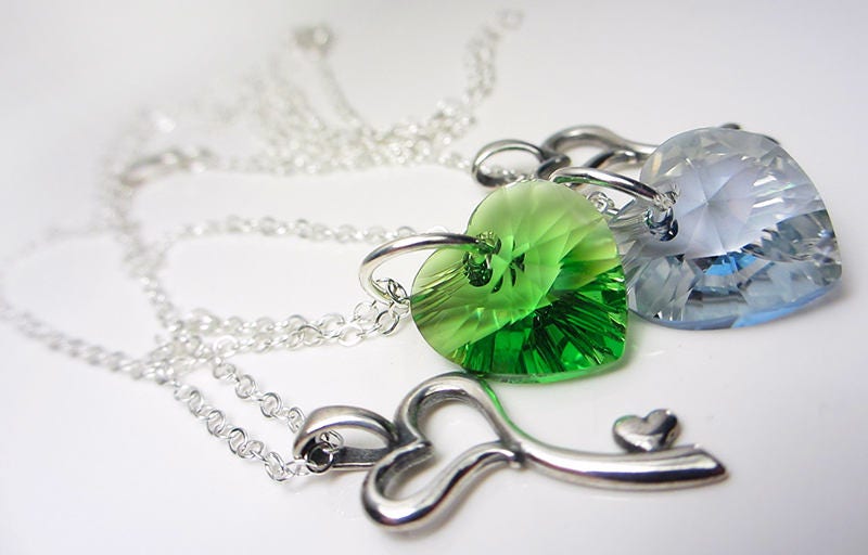 Swarovski Herz Halskette Sterling Silber Anhänger Eis Blau Grünes Liebe Schlüssel Valentinstag Geschenk von NataliaKh