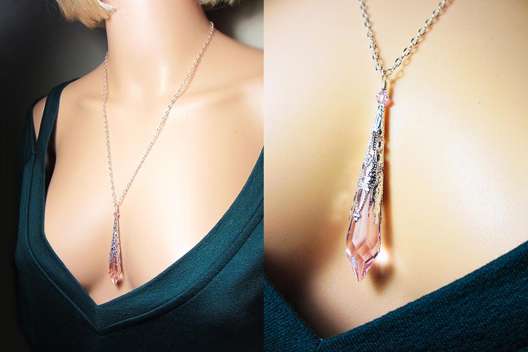 Swarovski Kristall Halskette Rosa Tropfen Rose Eiszapfen Antike Teardrop Geschenk von NataliaKh