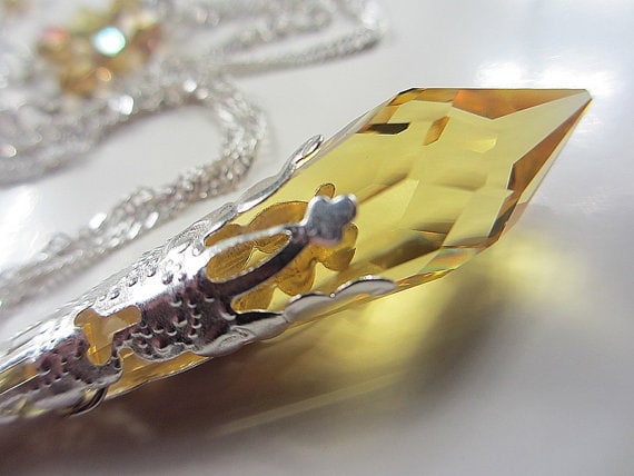 Swarovski Light Topaz Kristallhalskette Sterlingsilber Goldene Gelbe Eiszapfen Citrin Halskette von NataliaKh