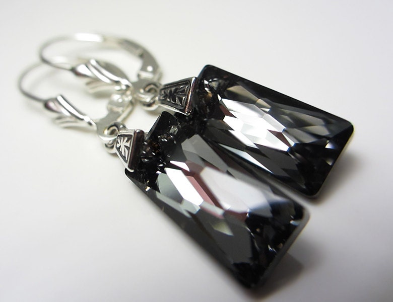 Swarovski Ohrringe Säule Pfau Platingrau Rechteck Silber Prisma Kristall Sterling von NataliaKh