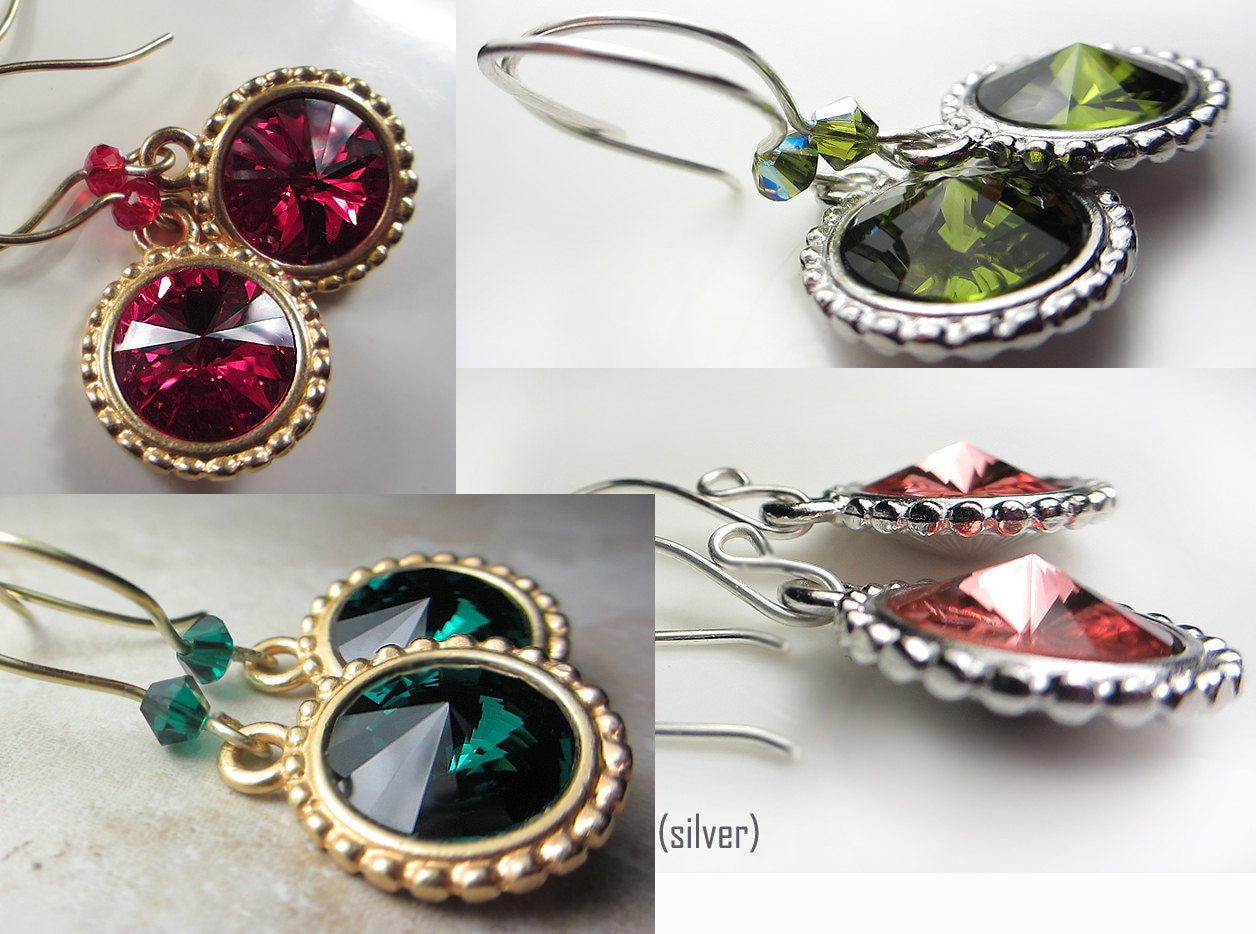 Swarovski Tiefes Rubinrot Peach Olivgrün Ohrringe Amethyst Lila Emerald von NataliaKh