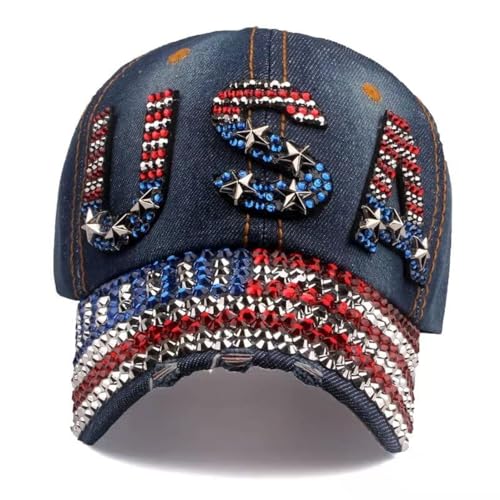 Natalie Mills Bling Patriotische Mütze Bling Baseball Hat! Baseball Cap! Damen Baseball Hut! Strass Hut!, Usa Dark Denim, Einheitsgröße von Natalie Mills
