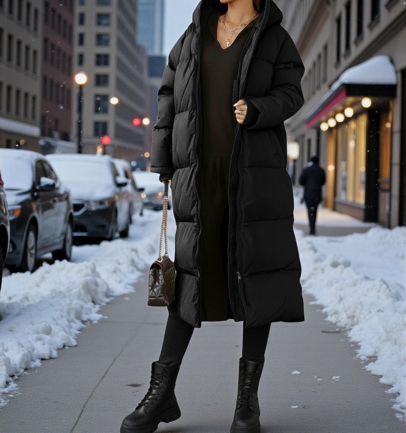 Langer Winter-Puffermantel-Frauen, Maxi-Gesteppte Kapuzenjacke, Übergroßer Warmer Gepolsterter Langer Mantel, Schwere Winteroberbekleidung Für Frauen von NatalieWardrobe