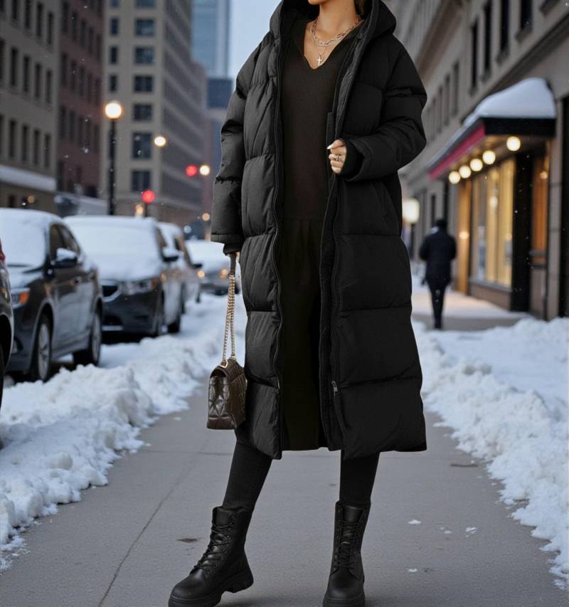 Langer Winter-Puffermantel-Frauen, Maxi-Gesteppte Kapuzenjacke, Übergroßer Warmer Gepolsterter Langer Mantel, Schwere Winteroberbekleidung Für Frauen von NatalieWardrobe