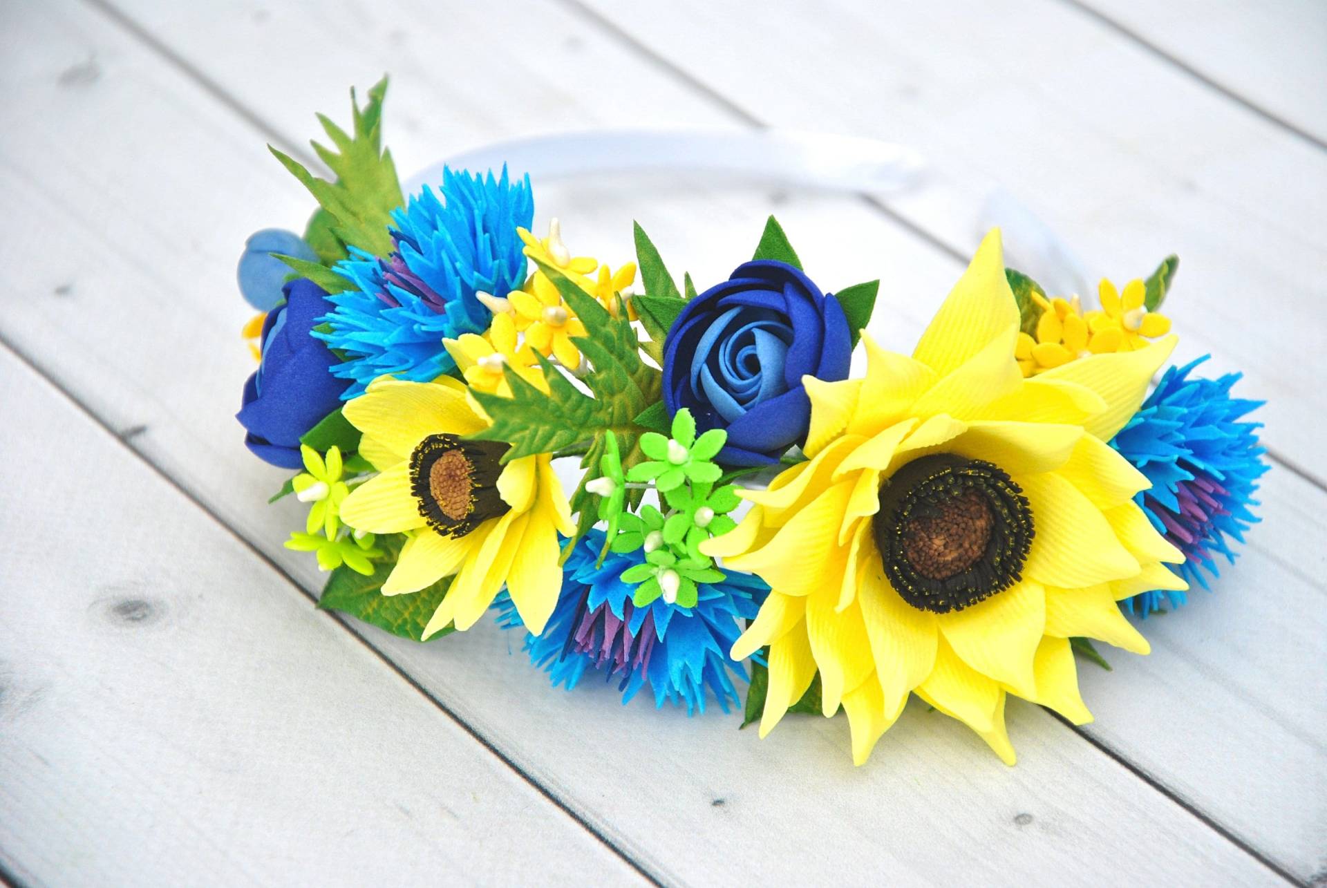Sonnenblumen Krone, Blaue Kornblume Stirnband, Baby Mädchen Wildblumen Kopfschmuck von NatalisFlower