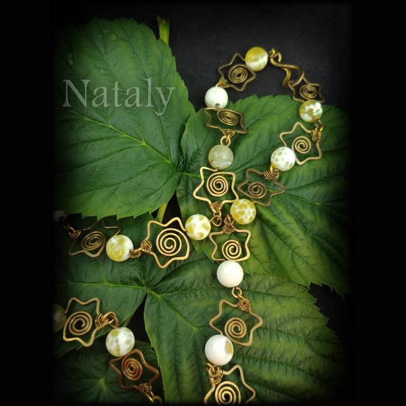Gold Stern Halskette, Draht Gewickelt Edelstein Achat Ketten Perlen Gelbe Rosenkranz Kette Gold Stern Halskette, Draht Gewickelt Edelstein Achat Ketten Perlen Gelbe Rosenkranz Kette von NatalyDesign