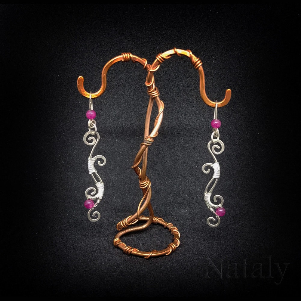 Jade Ohrringe, Draht Gewickelt Pink Sterling Silber Lange 30 Jade Ohrringe, Draht Gewickelt Pink Sterling Silber Lange 30 von NatalyDesign