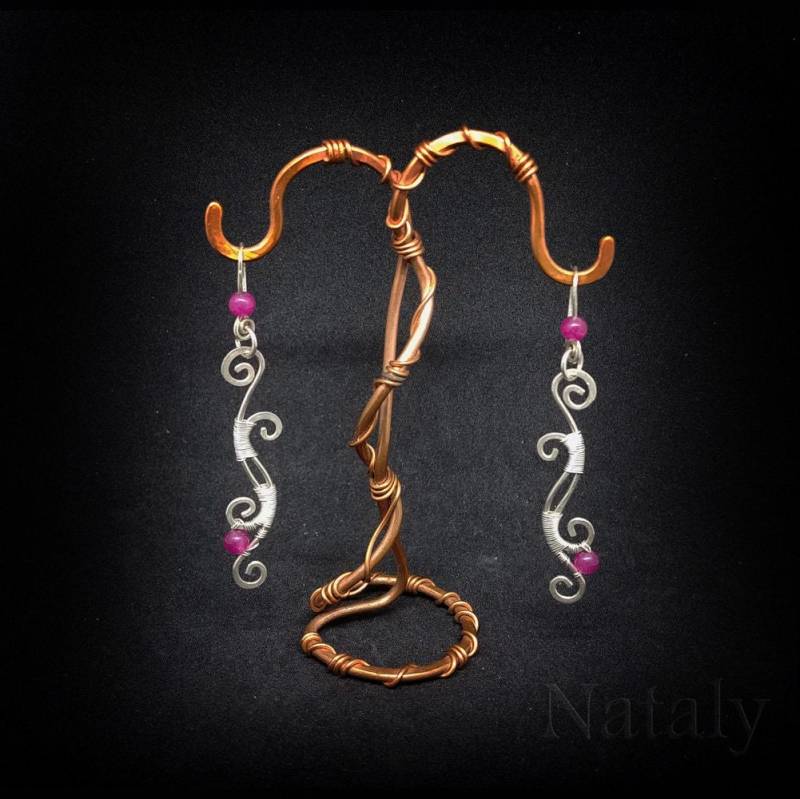 Jade Ohrringe, Draht Gewickelt Pink Sterling Silber Lange 30 von NatalyDesign