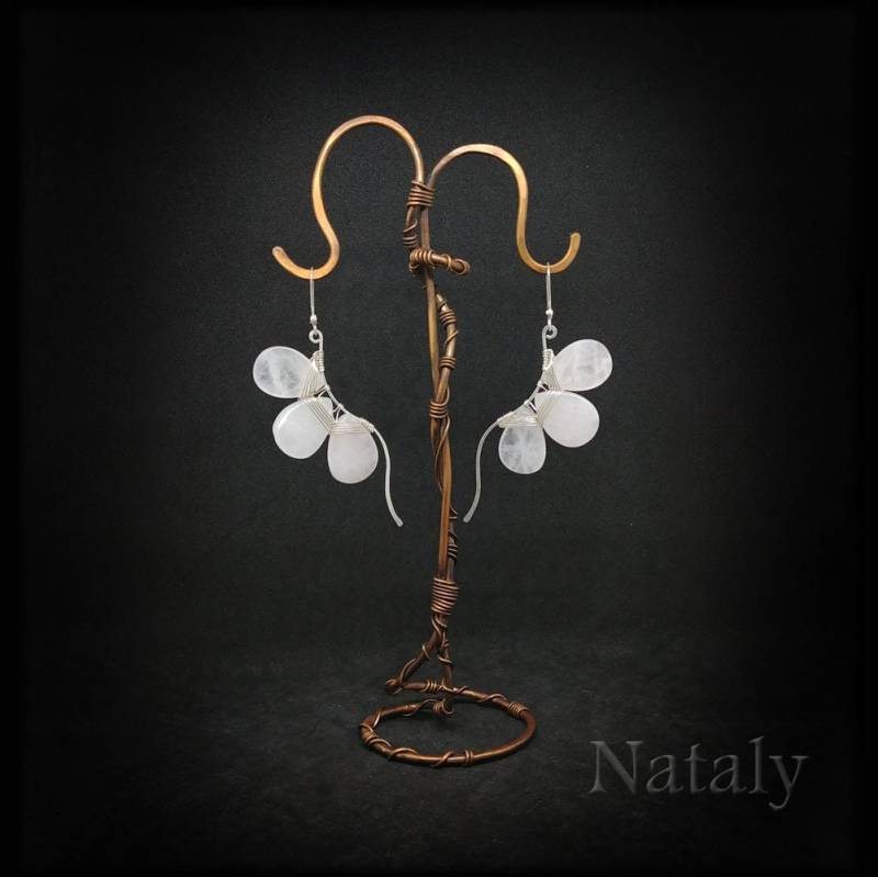 Rosenquarz Ohrringe, Draht Gewickelt Lange Sterling Silber Statement Baumeln Wellen Ohrringe Rosa Rosenquarz Ohrringe, Draht Gewickelt Lange Sterling Silber Statement Baumeln Wellen Ohrringe Rosa von NatalyDesign