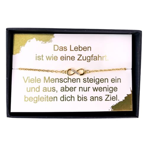 NataschaWoge® GESCHENK dezent minimalistisch Unendlichkeit Edelstahl Freundin Zugfahrt Armband Freundschaft Schmuck Geburtstag Armkettchen Geschenkidee (Armband Gold) von Natascha Woge