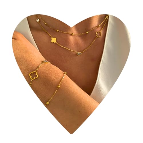 NataschaWoge® Kleeblatt doppelte minimalistischer Schmuck EDELSTAHL Gold Silber Kette Halskette Choker Geschenk für Sie Goldkette (Gold Armband) von Natascha Woge