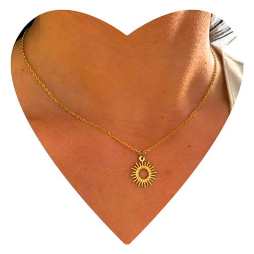 NataschaWoge® SONNE Pünktchen minimalistischer Schmuck EDELSTAHL Gold Silber Kette Halskette + Anhänger Geschenk für Sie Hollow Sun Goldkette (Halskette Gold) von Natascha Woge