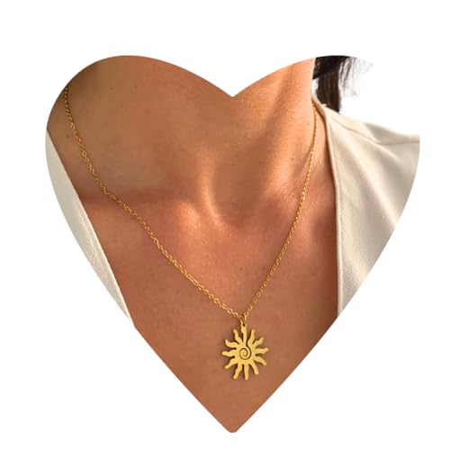 NataschaWoge® SONNE minimalistischer Schmuck EDELSTAHL Gold Silber Kette Halskette + Anhänger Geschenk für Sie Hollow Sun Goldkette (Gold) von Natascha Woge