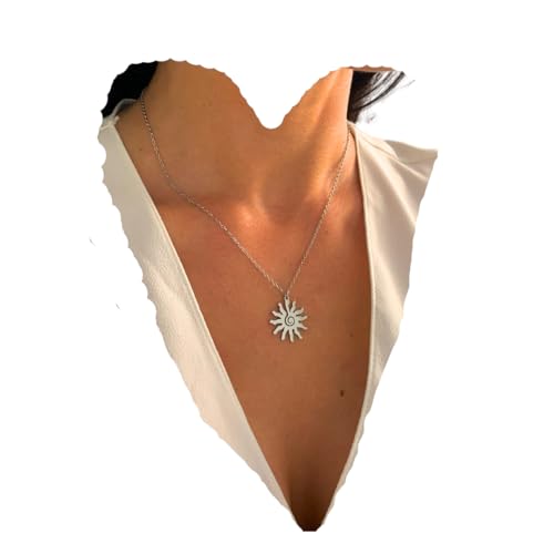 NataschaWoge® SONNE minimalistischer Schmuck EDELSTAHL Gold Silber Kette Halskette + Anhänger Geschenk für Sie Hollow Sun Goldkette (Silber) von Natascha Woge