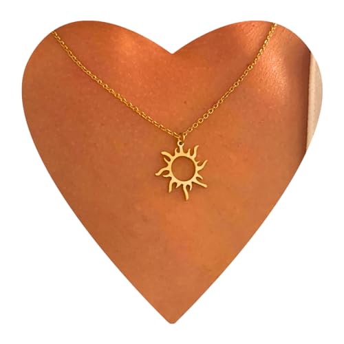 NataschaWoge® SONNE minimalistischer Schmuck EDELSTAHL Rosegold Gold Silber Kette Halskette + Anhänger Geschenk für Sie Hollow Sun Goldkette (Halskette Gold) von Natascha Woge