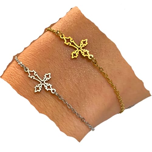 NataschaWoge® Silber Gold Kreuz minimalistisch Armband zierliches kleines Armkettchen Boho Geschenk für Sie spiritueller Schmuck Goldschmuck (Armband Gold) von Natascha Woge