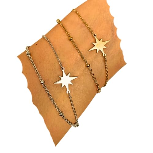 NataschaWoge® Stern minimalistich Armband zierliches Sommer Gold Silber kleines Sun Hollow Boho Geschenk für Sie spiritueller Schmuck (Gold) von Natascha Woge