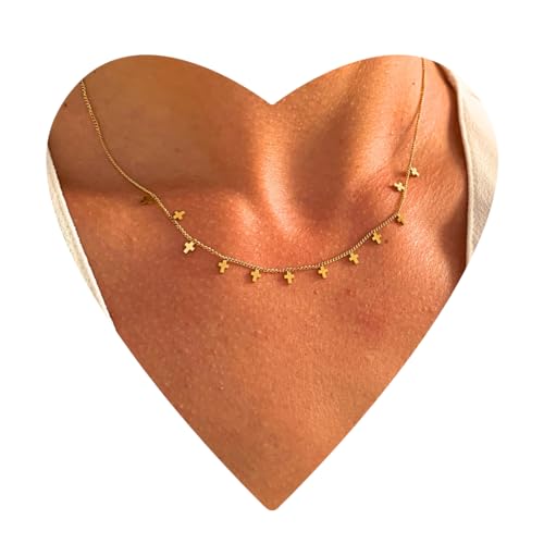 NataschaWoge® zierliche kleine Kreuze Plättchen minimalistischer Schmuck EDELSTAHL Gold Silber Kreuz Kette Halskette Choker Geschenk für Sie (Gold) von Natascha Woge