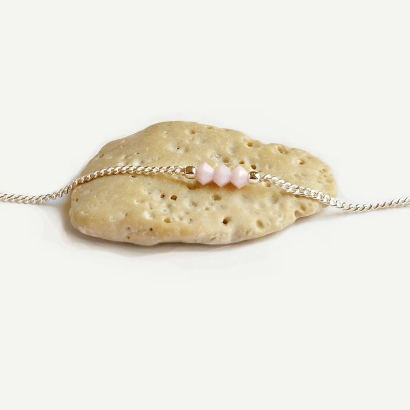 Damenarmband Rosa Feinsilber 925 Kristall Feine Kette Verstellbares Armband - Damen Silberarmband "Pebble" von NatashaRBijoux