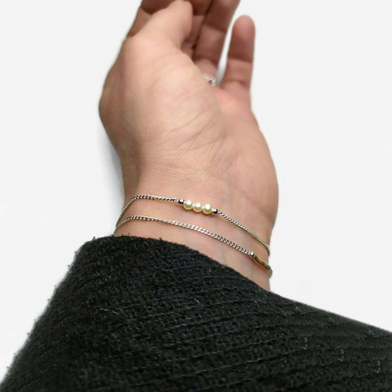 Gold Perle Armband | Armkettchen Silber "Twin" von NatashaRBijoux