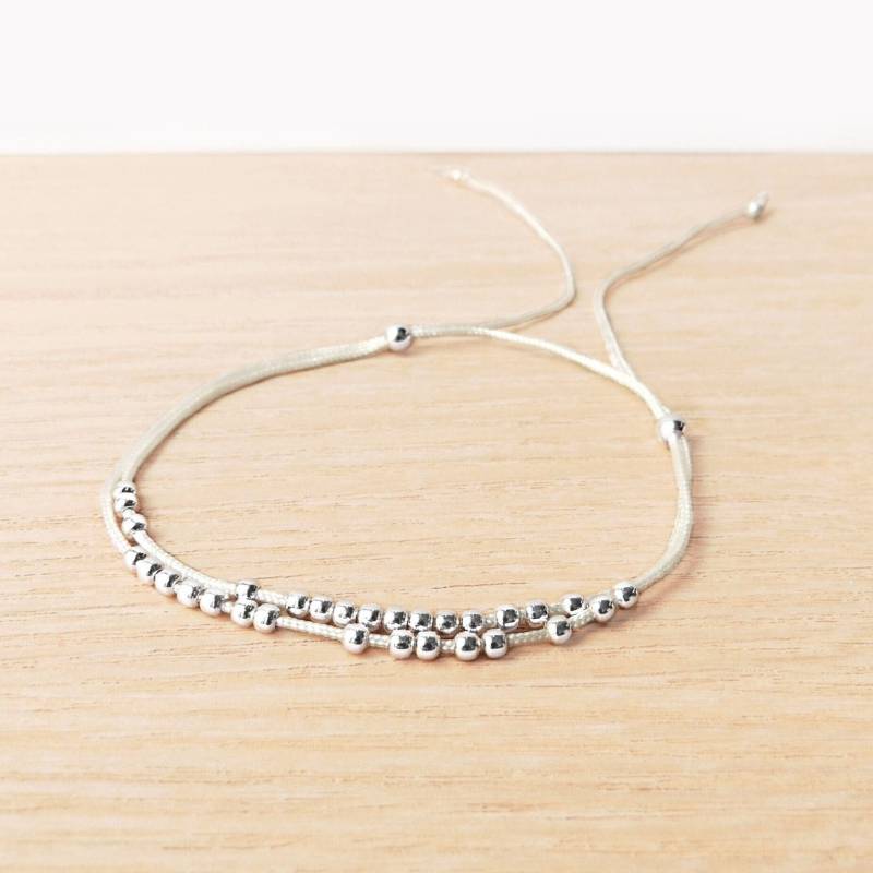 Kordelarmband Mit 925Er Sterling Silber Perlen | 2 Mm, Doppelt Zu Binden, in Allen Größen Und Verstellbar, Geschenk Für Frauen/"Givre" von NatashaRBijoux