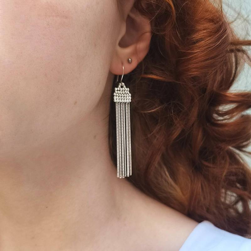 Lange Silberohrringe Hängend Mit Ketten, Quasten Fransen Ohrringe Silber, Extra Lange Sterling Silber/"Amy" von NatashaRBijoux