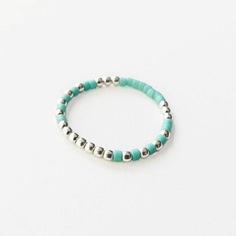 Türkis Silberring 925 Mit Silberkugeln Und Bunten Rocailles Glasperlen, Kugelring in 12 Farben, Boho Stil "Native" von NatashaRBijoux