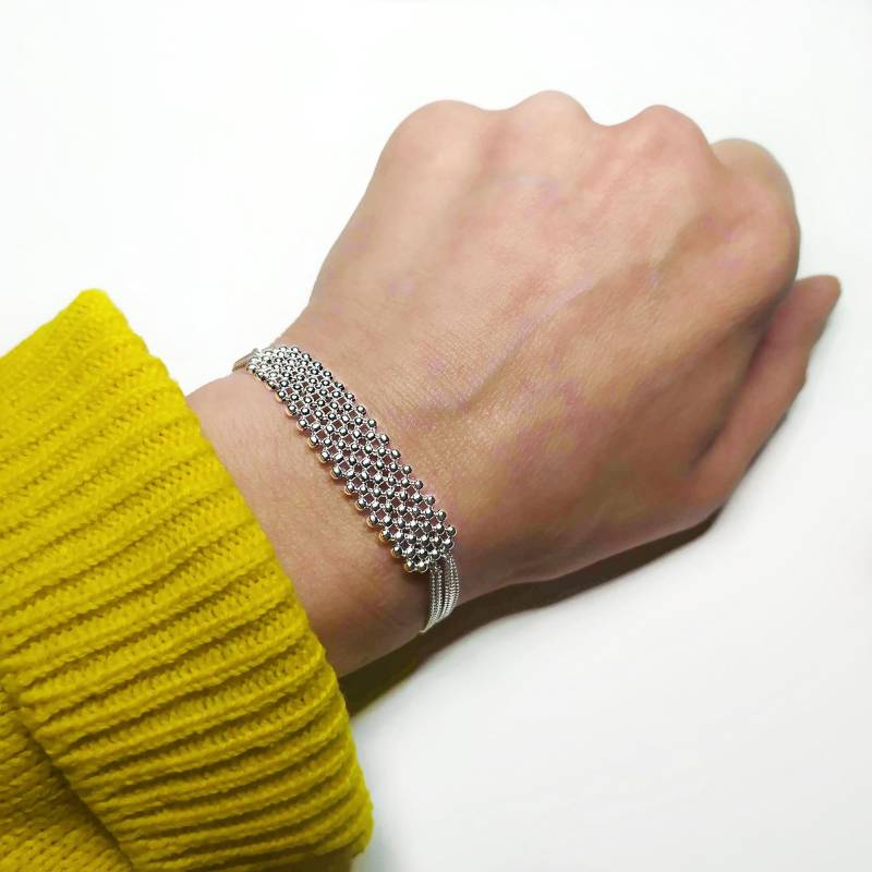 sterling Silber Perlen Armband Breit Damen Mit Kette von NatashaRBijoux