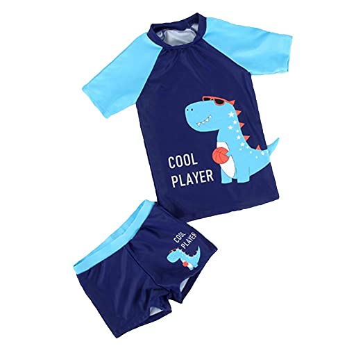 Kinder Junge Badeanzug Bademode Zweiteiliger Kurzarm UV-Schutz Bade-Set T-Shirt Badeshorts mit Badekappe (Blue, 116-122CM) von Natashas