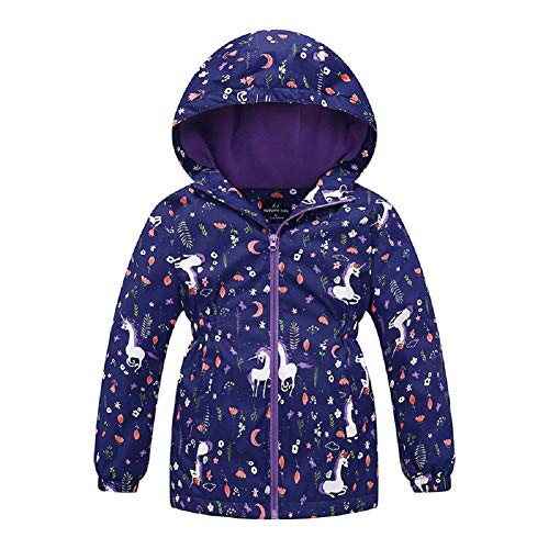 Kinder Mädchen Gefütterte Jacke mit Fleecefutter Tailliert Regenjacke Übergangsjacke Wasserdicht Winddicht Atmungsaktiv Softshelljacke Outdoorjacke Wanderjacke mit Kapuze (Dunkelblau, 104/110(S)) von Natashas