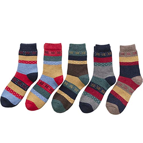 Natashas 5 Paar Damen Wintersocken Warme Dicke Wollsocken Böhmen Sportsocken Bunte Farben von Natashas