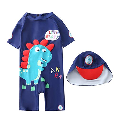 Natashas Baby Jungen Badeanzug Bademode Kleinkinder Einteiler Reißverschluss UPF 50+ UV Schützend Schwimmanzug mit Sonnenhut (Blau, 74/80) von Natashas