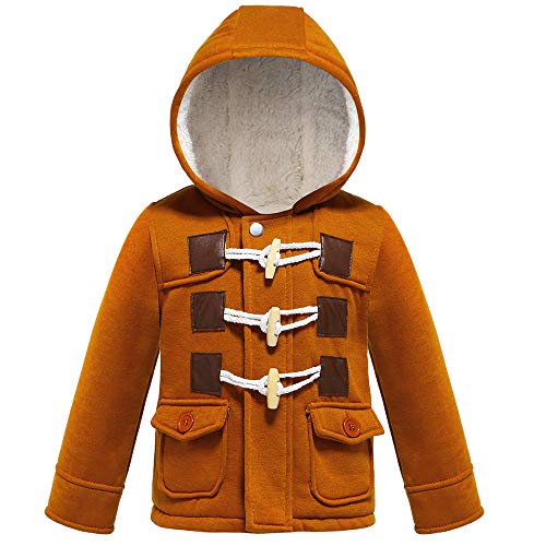 Natashas Baby Jungen Mantel Hooded Kinderjacke mit Kapuze Winter warme Fleece Kapuzenmantel Horn-Knopf Parka Jacket Blouson Wintermantel(Khaki, 104) von Natashas