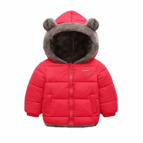 Natashas Baby Kinder Winterjacke Mantel mit Kapuze Jacke Warm Baby Niedlich Plüsch Bärenohren Jungen Mädchen Baumwolljacke（Rot, 116-122） von Natashas