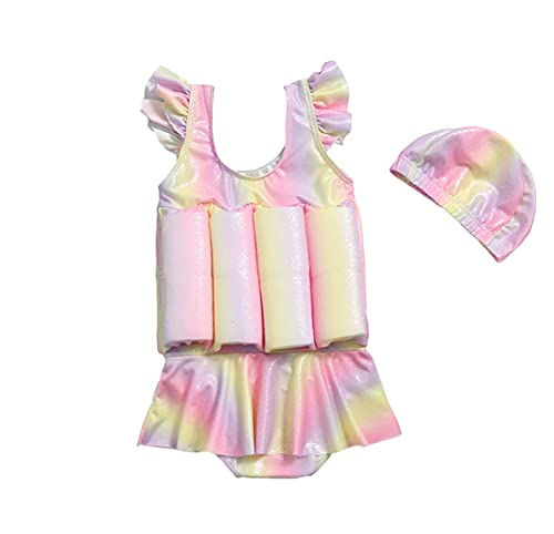 Natashas Baby Mädchen Badeanzug mit Schwimmhilfe Sonnenschutz Schwimmend Bademode Kinder Bojen-Badeanzug mit Verstellbarem Auftrieb Schwimmkraft Badebekleidung (Regenbogenfarben, 2XL) von Natashas