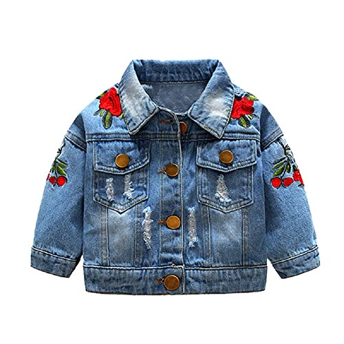 Natashas Baby Mädchen Jeansjacke Rosenmuster Gestickt Mantel Kleinkinder Langarm Denim Tops Kleidung Frühling Herbst Casual Outwear (110-116) von Natashas