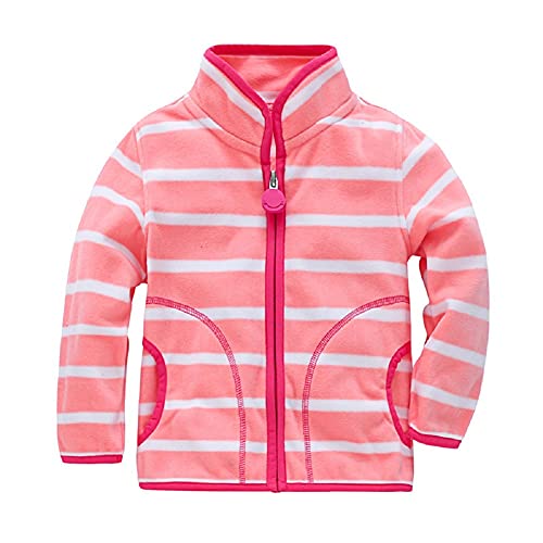 Natashas Baby Mädchen Jungen Polar Fleecejacken Mäntel Kinder Oberbekleidung Warm Streifen Reißverschluss Jacke für Frühling Herbst (Rosa, 80-86) von Natashas