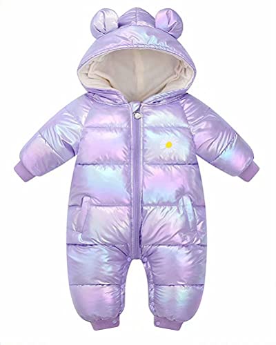 Natashas Baby Winter Overall Mit Kapuze Schneeanzüge Outfits Strampler Jungen Mädchen Niedlich Gänseblümchen Spielanzug(Violett, 74-80) von Natashas