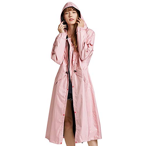 Natashas Damen Wasserdicht Regenjacke Regenmantel Mit Kapuze Lange Fahrrad Atmungsaktiv Windbreaker Übergangsjacke Wetterfest Funktionsjacke Regenponcho (Rosa, L) von Natashas