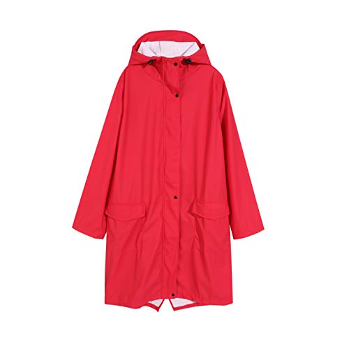 Natashas Damen Wasserdicht Regenjacke Regenmantel Mit Kapuze Lange Fahrrad Atmungsaktiv Windbreaker Übergangsjacke Wetterfest Funktionsjacke Regenponcho (Rot, XL) von Natashas