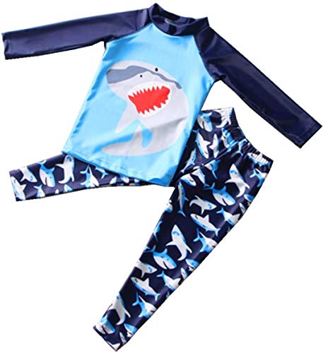 Natashas Jungen Bademode Kinder Lange Ärmel Badeanzug UV Schützend Schwimmanzug mit Hai Muster Trocknend 2 teilig（Hosen + Lange Ärmel Tops） (140) von Natashas