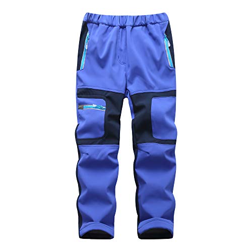Natashas Jungen Mädchen Softshellhose mit Fleecefütterung Hose Wasserabweisend Winddicht Atmungsaktiv Warm Funktionshose Skihose Regenhose Kinder Sporthose Wanderhose (Blau, 134/140) von Natashas