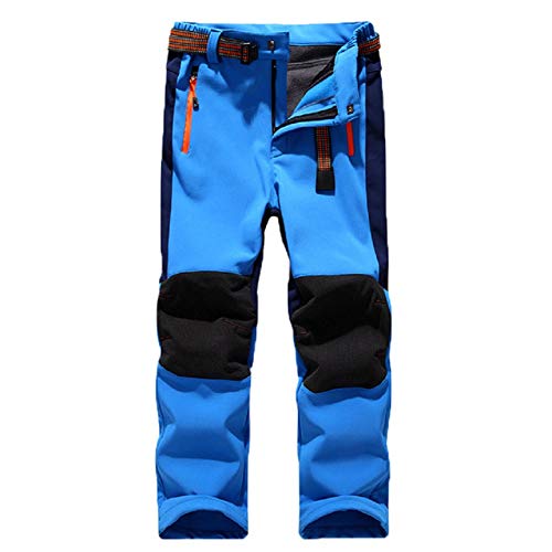 Natashas Jungen Mädchen Softshellhose mit Fleecefütterung Hose Wasserabweisend Winddicht Atmungsaktiv Warm Funktionshose Skihose Regenhose Kinder Sporthose Wanderhose (Blau, 140-146) von Natashas