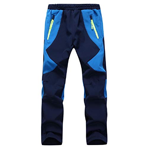 Natashas Jungen Mädchen Softshellhose mit Fleecefütterung Hose Wasserabweisend Winddicht Atmungsaktiv Warm Funktionshose Skihose Regenhose Kinder Sporthose Wanderhose (Dunkelblau, 122/128) von Natashas