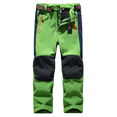 Natashas Jungen Mädchen Softshellhose mit Fleecefütterung Hose Wasserabweisend Winddicht Atmungsaktiv Warm Funktionshose Skihose Regenhose Kinder Sporthose Wanderhose (Grün, 164) von Natashas