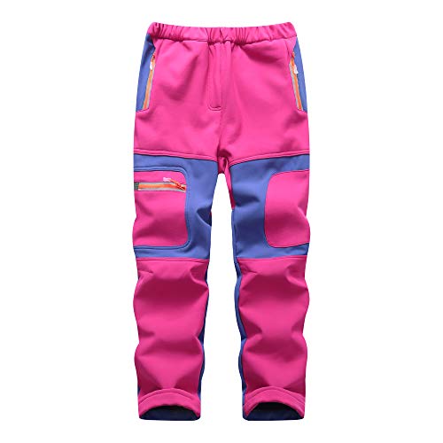 Natashas Jungen Mädchen Softshellhose mit Fleecefütterung Hose Wasserabweisend Winddicht Atmungsaktiv Warm Funktionshose Skihose Regenhose Kinder Sporthose Wanderhose (Rose, 98/104) von Natashas