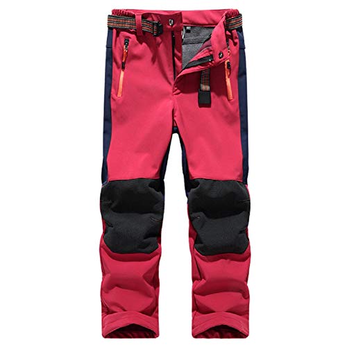Natashas Jungen Mädchen Softshellhose mit Fleecefütterung Hose Wasserabweisend Winddicht Atmungsaktiv Warm Funktionshose Skihose Regenhose Kinder Sporthose Wanderhose (Rot, 140-146) von Natashas